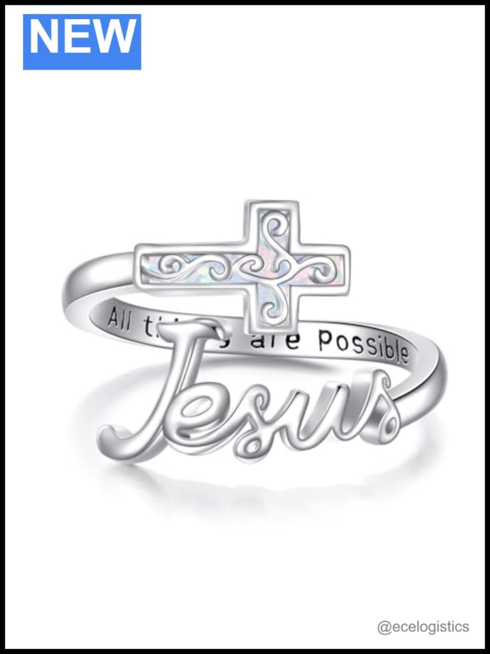 Sterling Silver Cross Ring Adjustable Christian Faith Jewelry Gift for Women